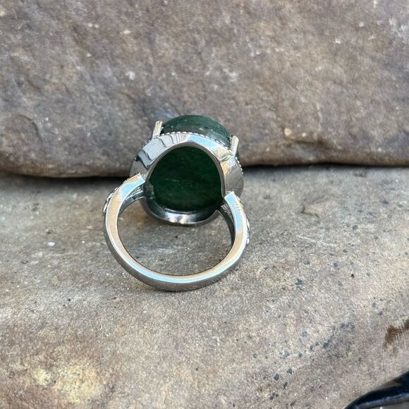 NIB Green Aventurine Stone Ring In Silver Size 7 Boho Hippie Earthy - Picture 5 of 6